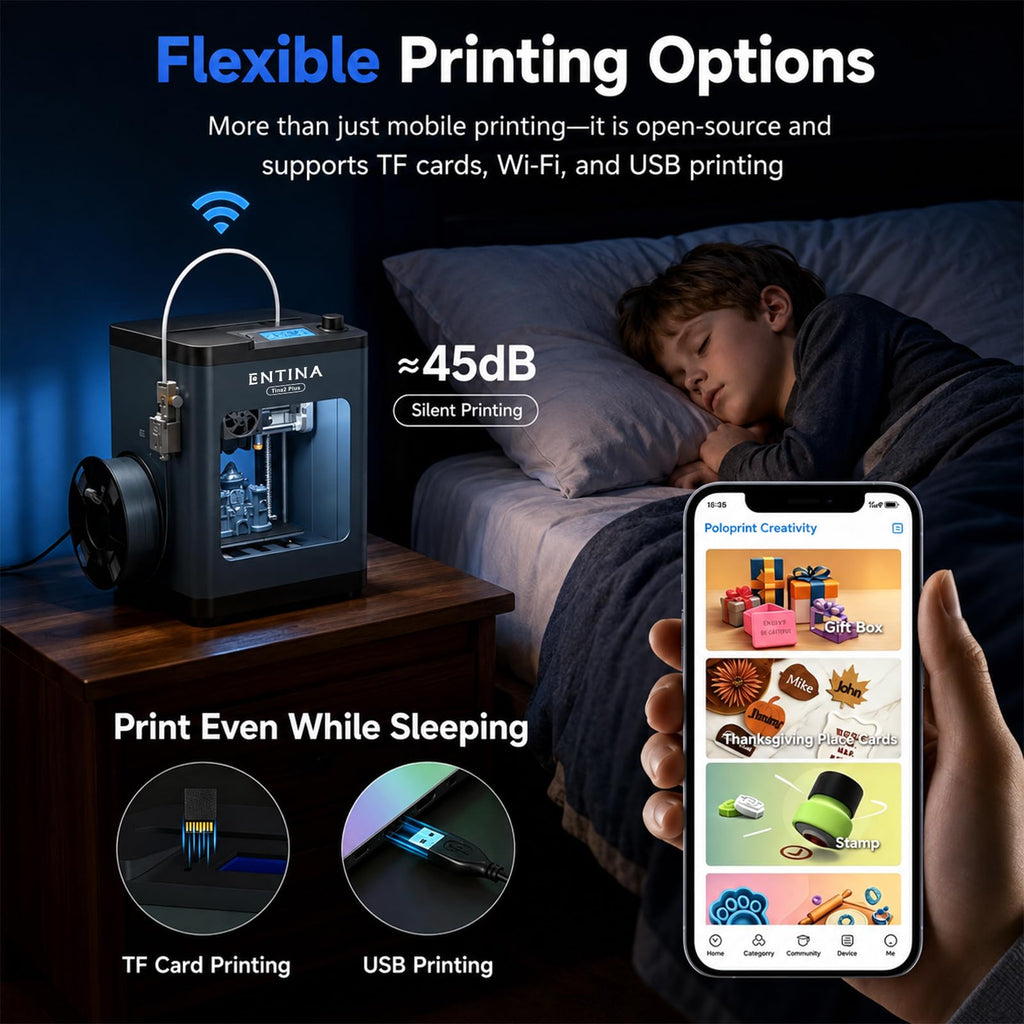 Entina Tina2C 3D Printer for Beginners, Fully Assembled Starter Mini 3D Printer, Start in 8 Mins, App & WiFi Control, Auto Leveling, 3500+ Model Library, 25+ Creative DIY Modules for STEM, Home