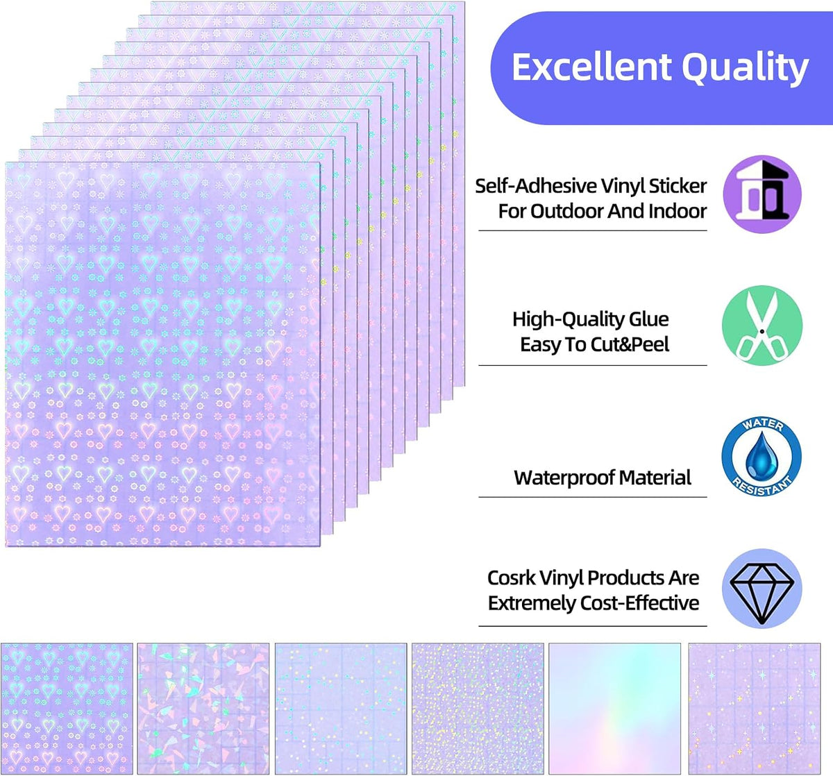 36 Sheets Holographic Laminating Sheets Clear Self Adhesive Sticker Paper