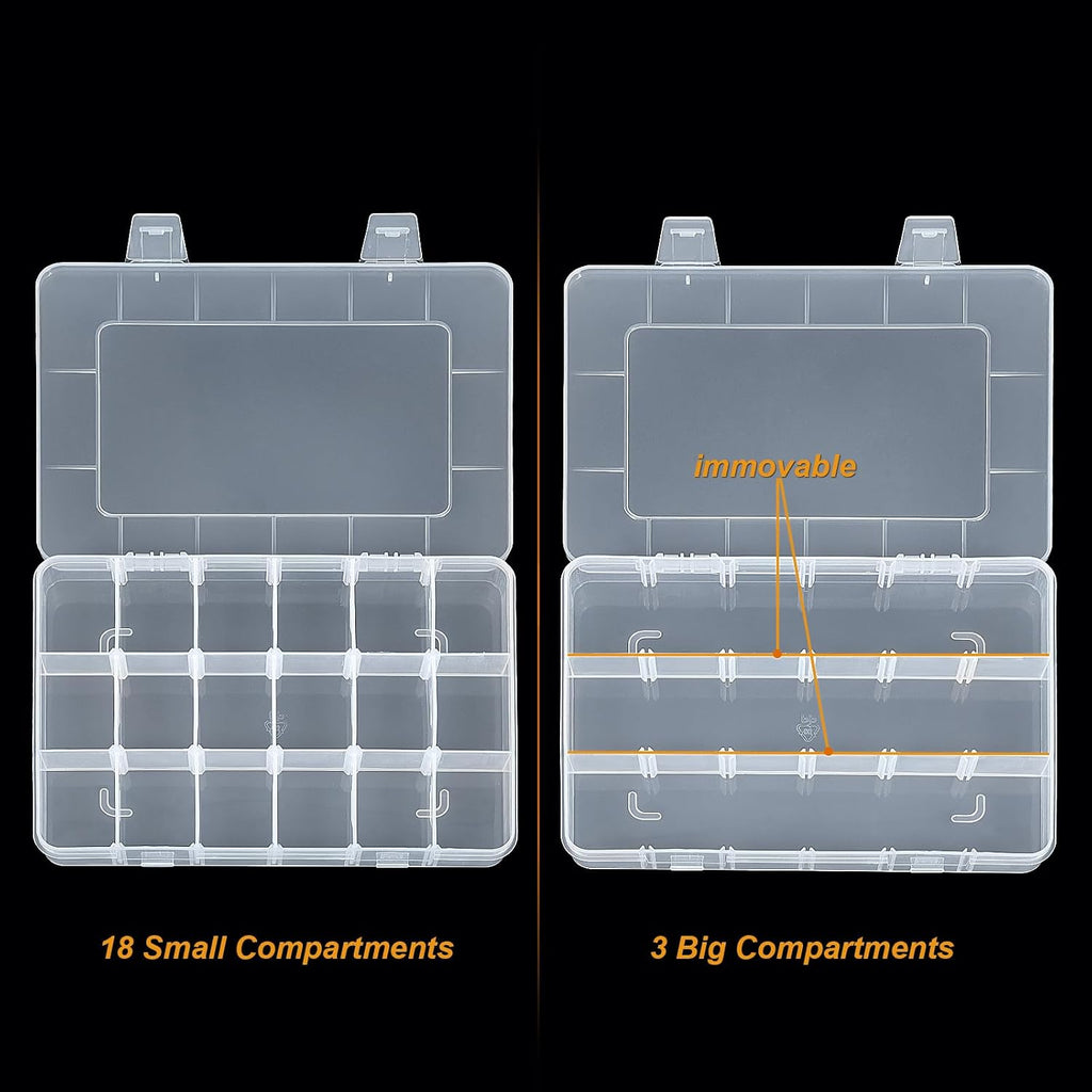 CGCG 3-Pack 18-Grid Clear Plastic Beads Organizer Box 7.9x5.8