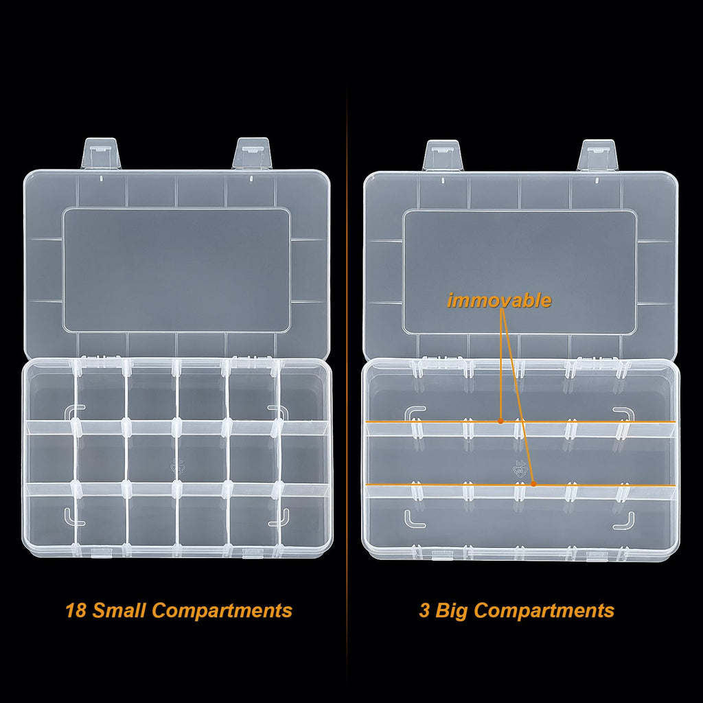 CGCG 3-Pack 18-Grid Clear Plastic Beads Organizer Box 7.9x5.8