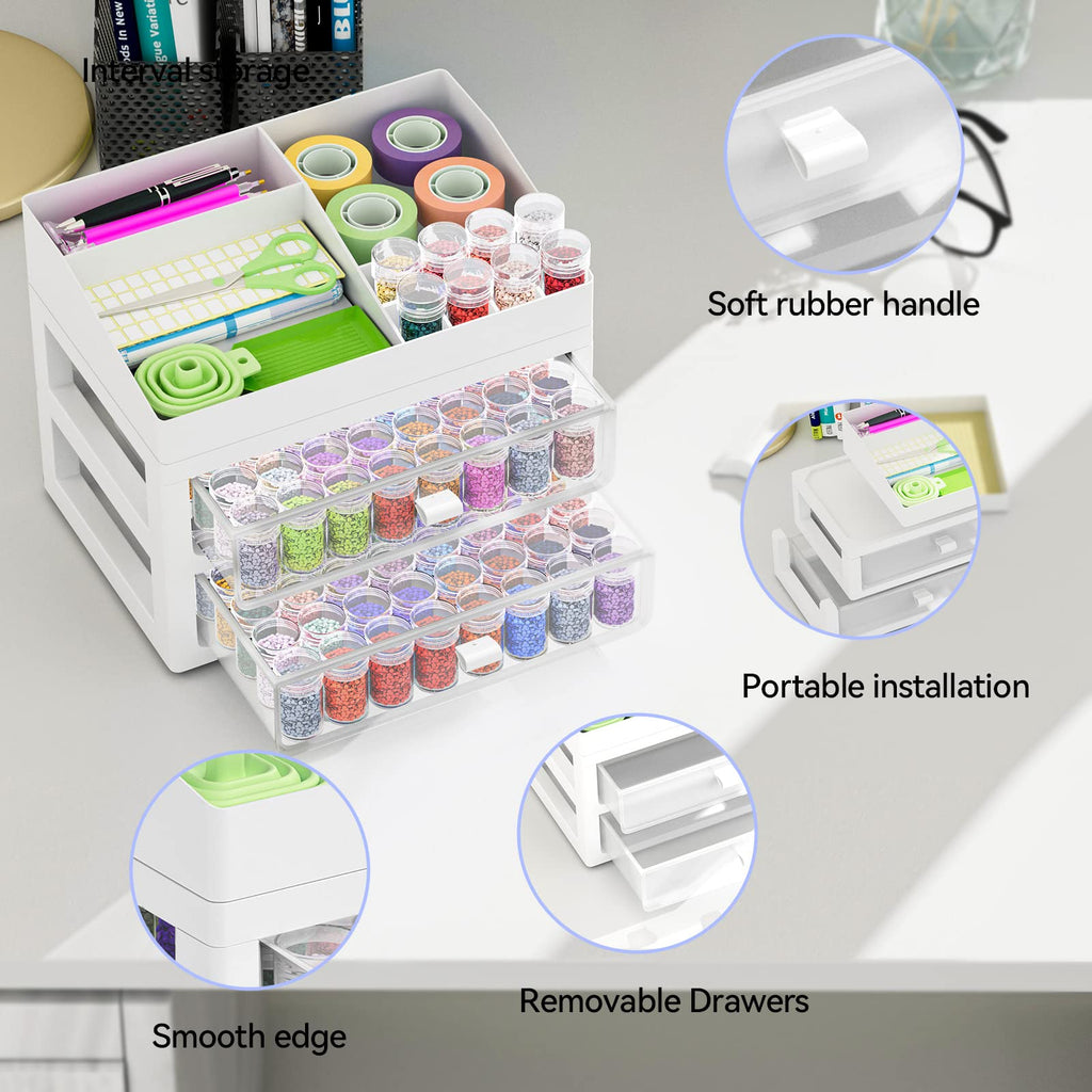 ARTDOT 60 Slots Storage Container for Diamond Art Kits for Adults, Portable Bead Storage Boxes for Diamond Painting Accessories and Tools