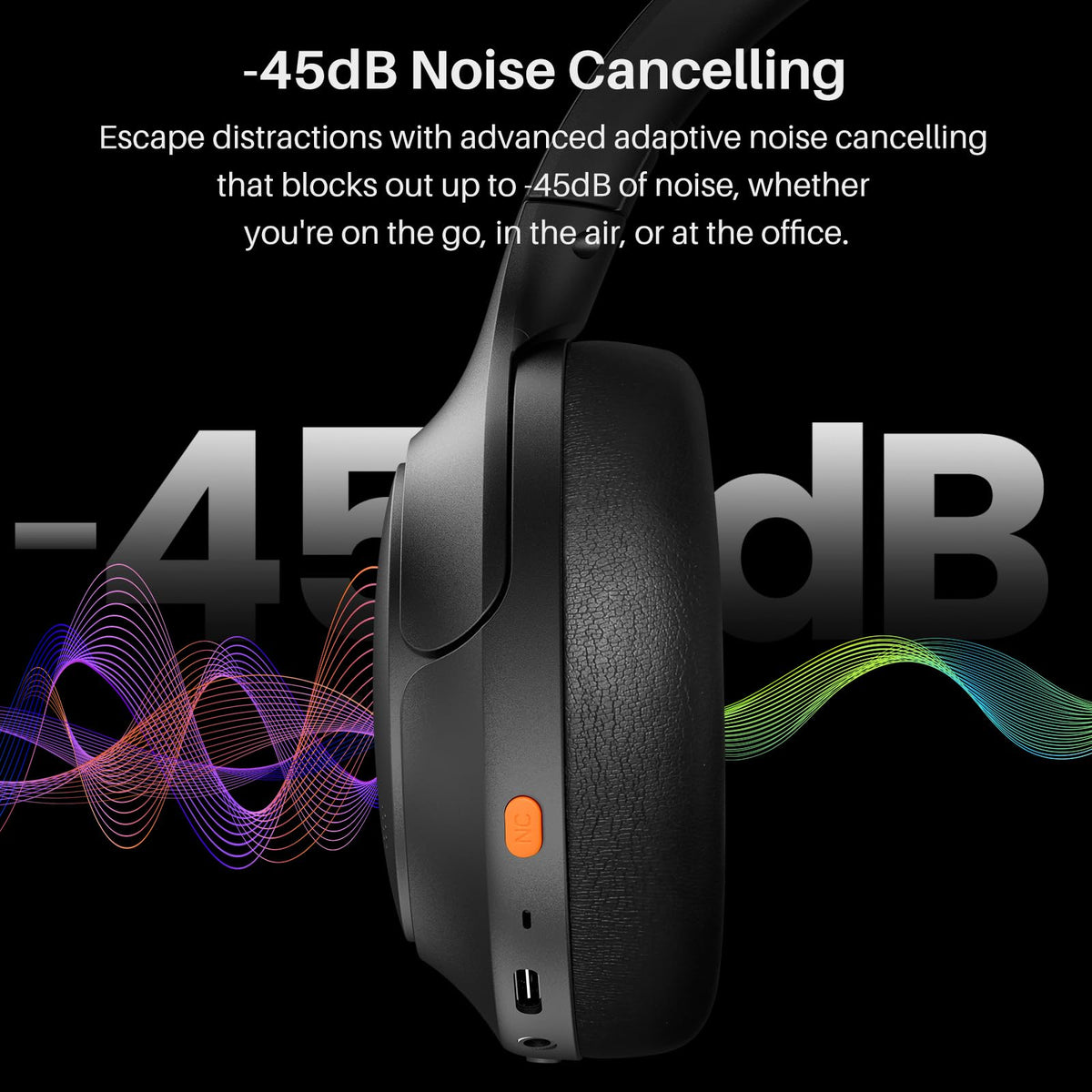 TOZO HT3 Hybrid Noise Cancelling Wireless Headphones, 90H Over Ear Headset