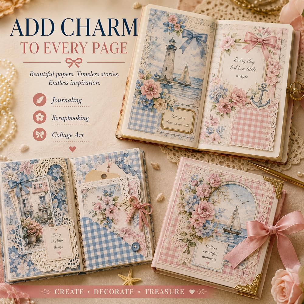 180 Sheets Vintage Scrapbook Paper, Journaling Scrapbooking Supplies, Antique Aged Looking Background Paper for Junk Journals Card Making Mixed Media Decoupage