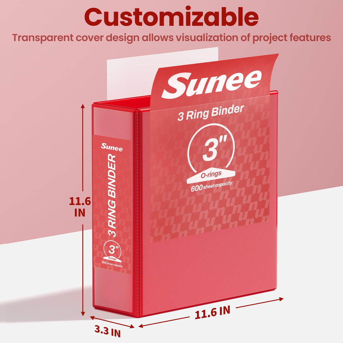SUNEE 3 Ring Binder 1 Inch 4 Pack, Clear View 1" Binders Three Ring PVC-Free (Fit 8.5x11 Inches) for School or Office Supplies, Assorted Pastel
