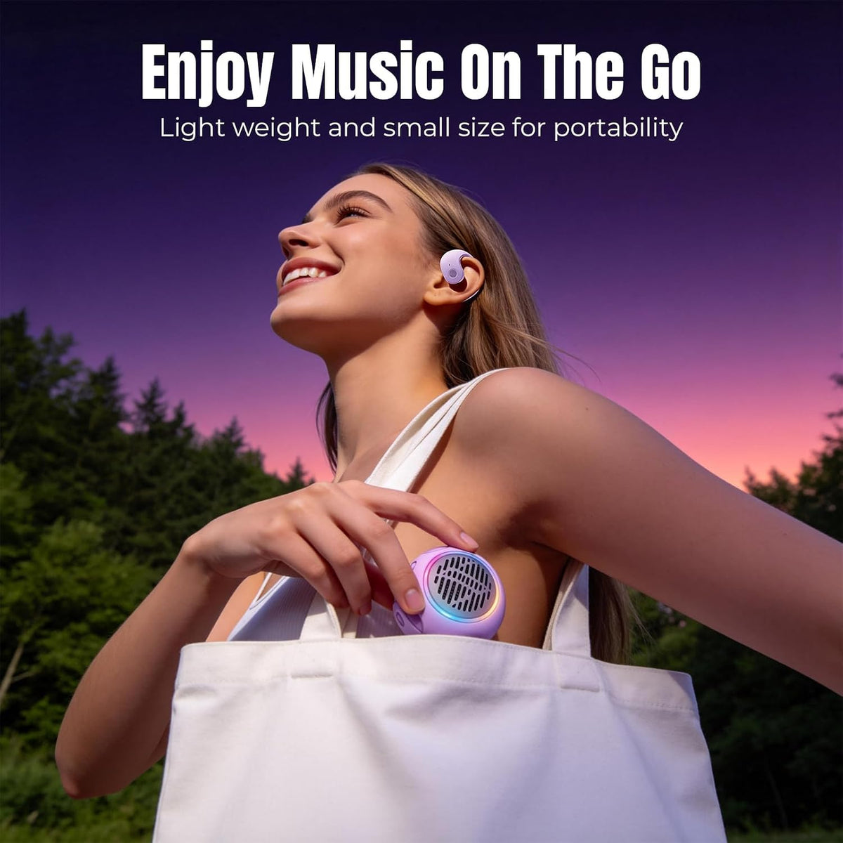 Xmenha Purple Kids Wireless Open Ear Over the Ear Earbuds for Kids Ear Buds Air Bone Conduction Headphones Bluetooth Headset Small Mini Portable Bluetooth Speaker
