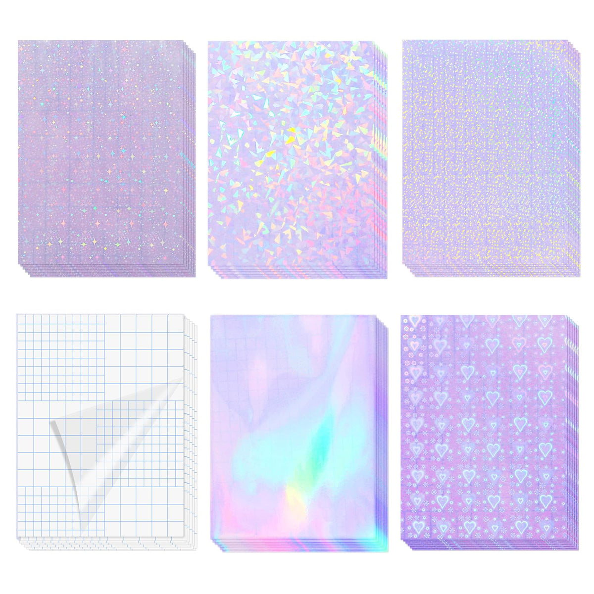 36 Sheets Holographic Laminating Sheets Clear Self Adhesive Sticker Paper