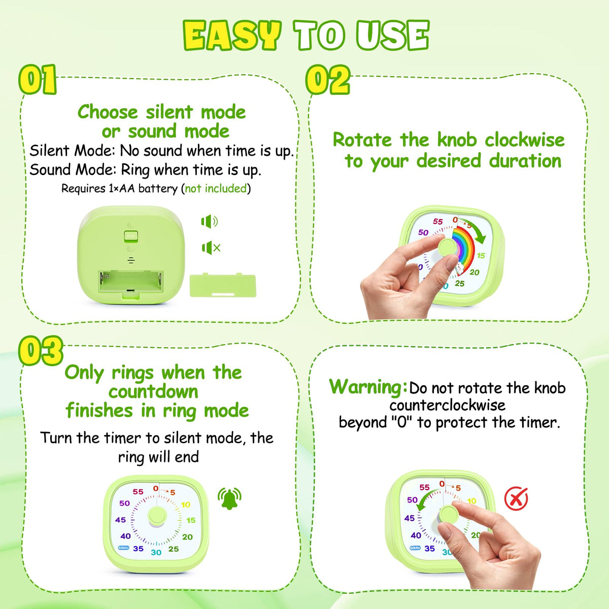 Visual Timer for Kids, 60-Minute Countdown Silent Operation Timer