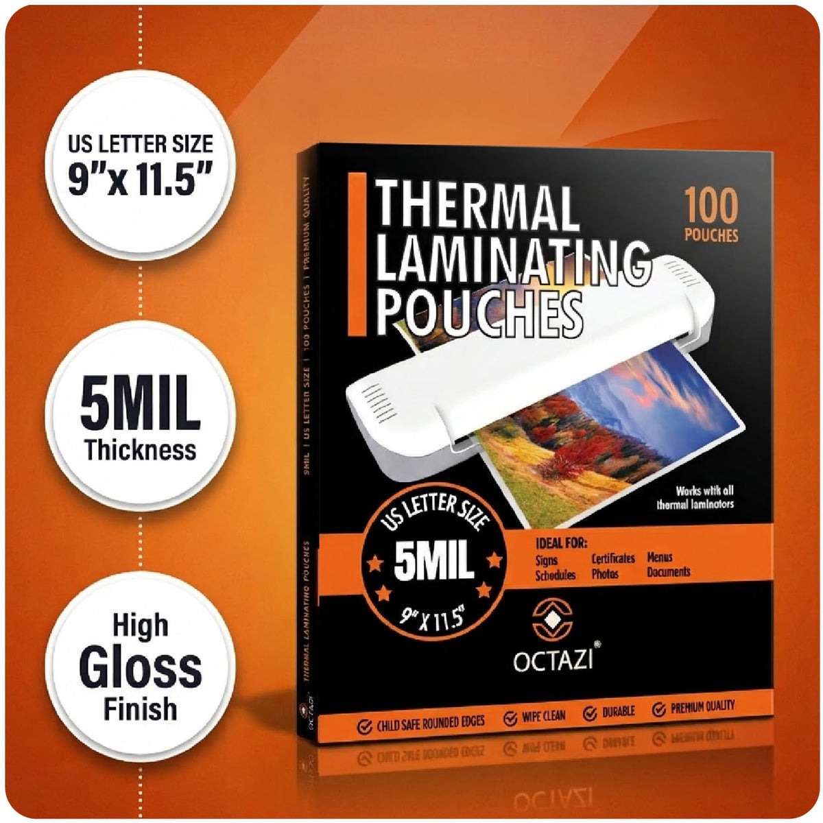 OCTAZI: Letter Size Thermal Laminating Sheets (3 Mil, 100-Count)