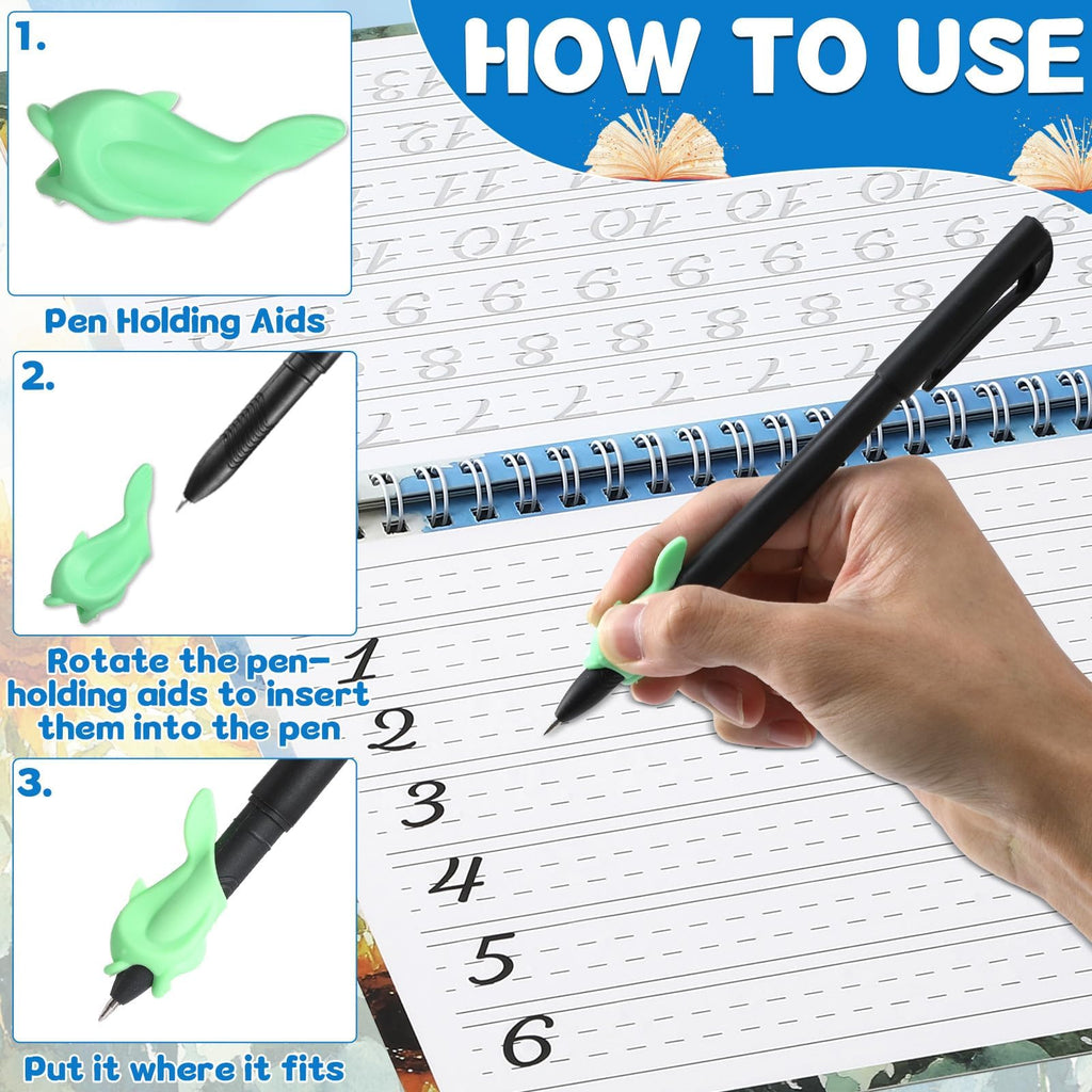 Grooved Cursive Handwriting Workbook Magic Reusable Grooved Cursive Handwriting Practice Guided Tracing with Disappearing Ink Pens for Beginners Kids Learning Activities Supplies (Letters)