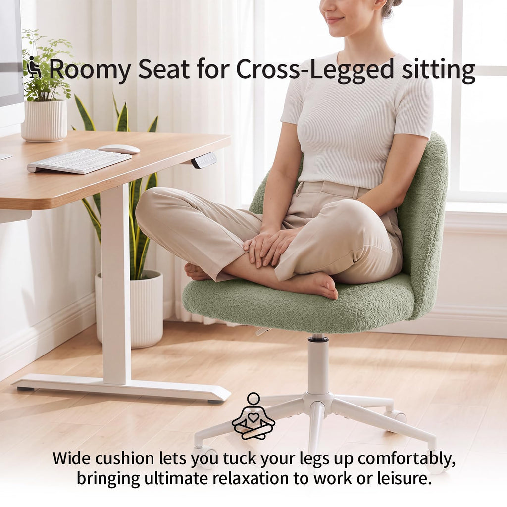 White Vanity Chair with Wheels＆Back, Armless Cute Desk Chair