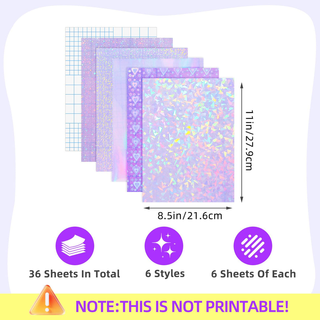 36 Sheets Holographic Laminating Sheets Clear Self Adhesive Sticker Paper
