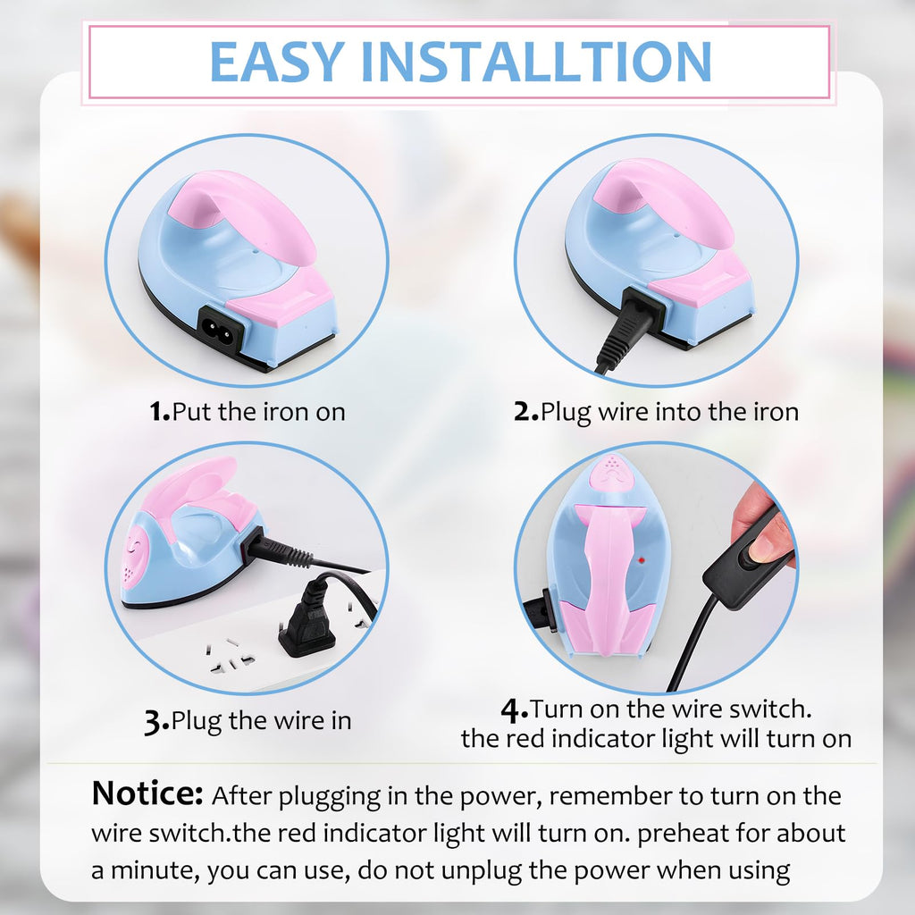 Honoson Mini Iron for Craft Small Iron on Patch Fuse Bead, Mint Green