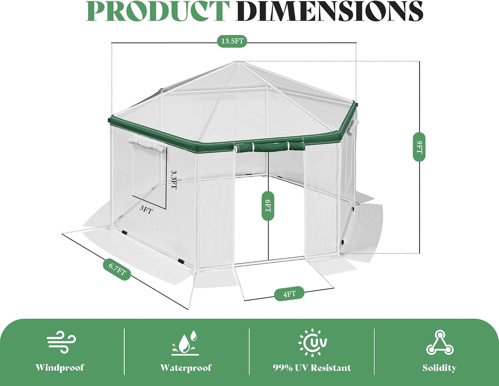 AMERLIFE 182.25 Sq Ft Hexagonal Walk-In Greenhouse (13.5 ft × 13.5 ft)