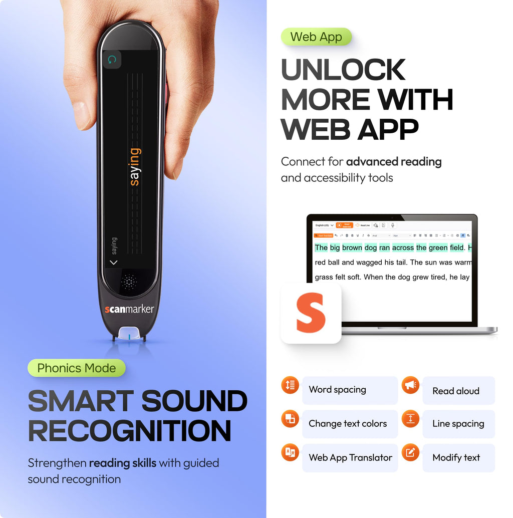 Scanmarker Pro | Translation Pen & Reading Pen for Kids & Adults | Assistive Tool & Language Translator Device for Dyslexia, Reading Support & Language Learners | Translator Pen for 100 Languages