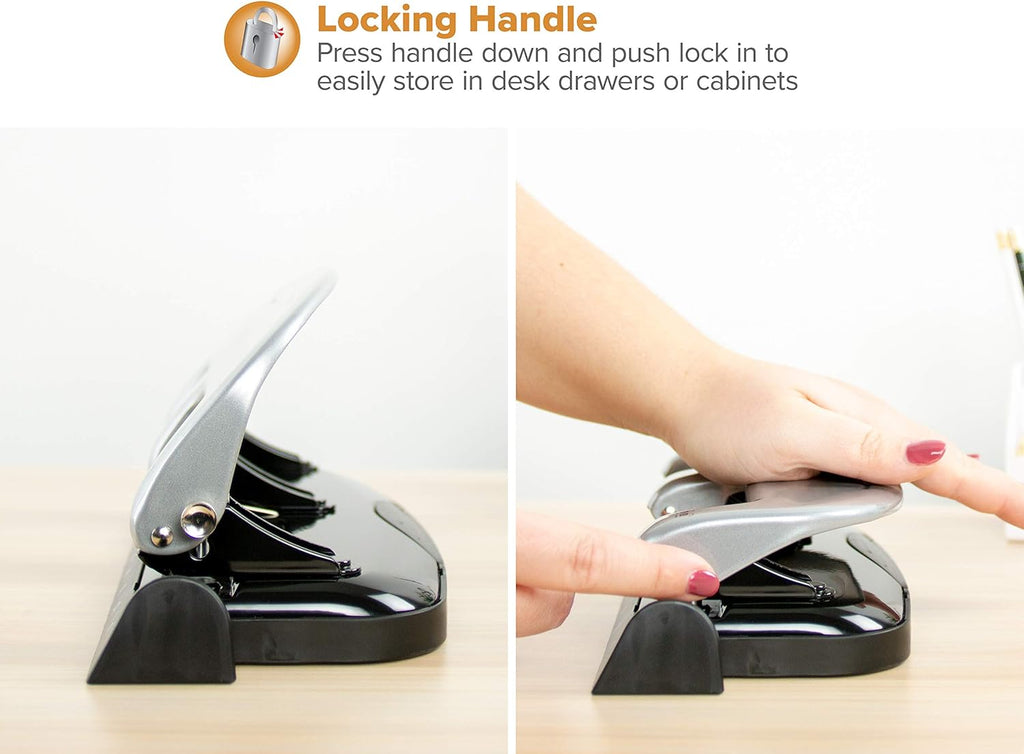 Bostitch EZ Squeeze 3-Hole Punch – 20-Sheet Capacity, No-Jam, Reduced Effort, Metal