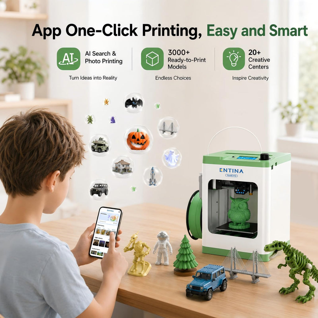 Entina Tina2C 3D Printer for Beginners, Fully Assembled Starter Mini 3D Printer, Start in 8 Mins, App & WiFi Control, Auto Leveling, 3500+ Model Library, 25+ Creative DIY Modules for STEM, Home