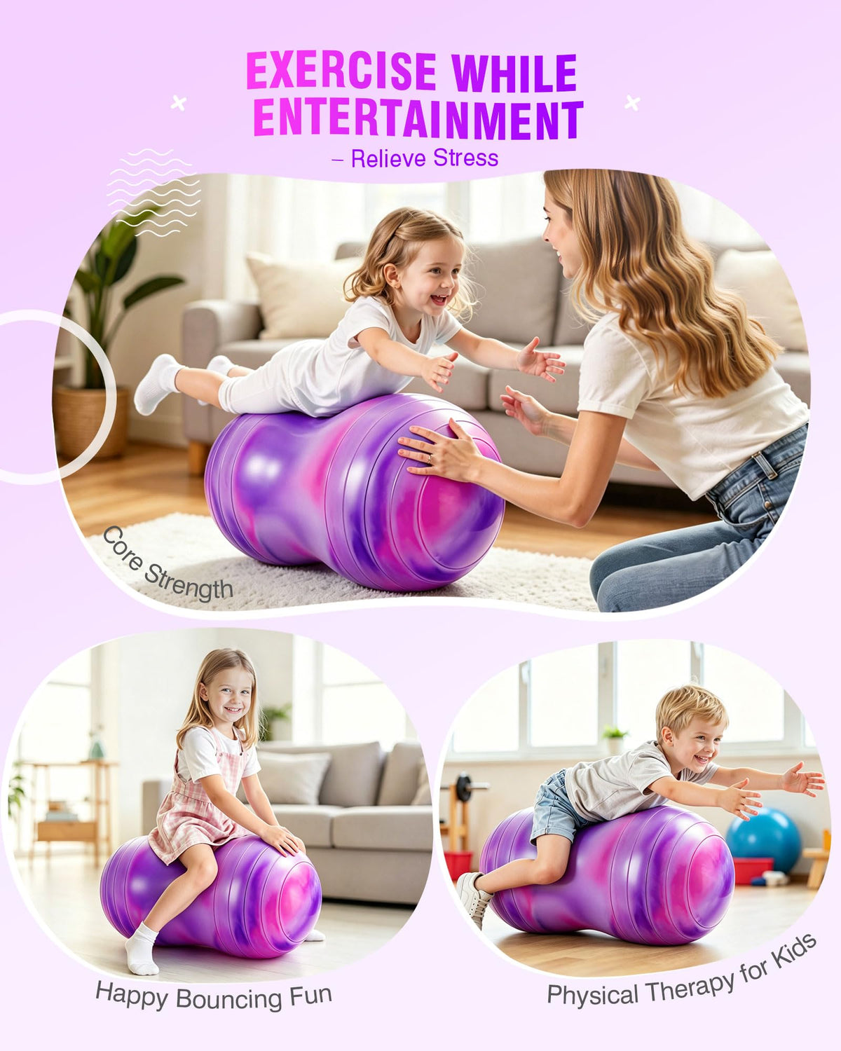 ZOOJOY Peanut Ball for Kids and Adults, 18/20Inch Anti-Burst Exercise Ball