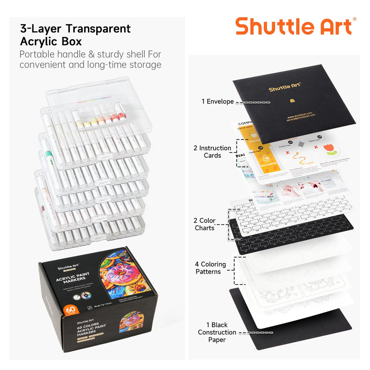 Shuttle Art 96 Colors Dual Tone Refillable Acrylic Markers with 100 Refills