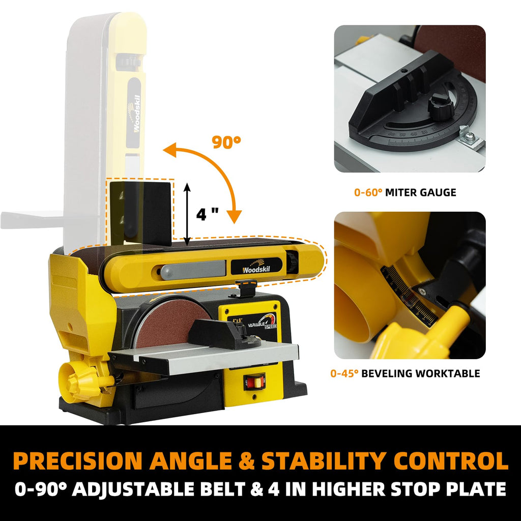 Woodskil 4.3A Belt Disc Sander Combo for Woodworking,4x36" Belt,6" Disc