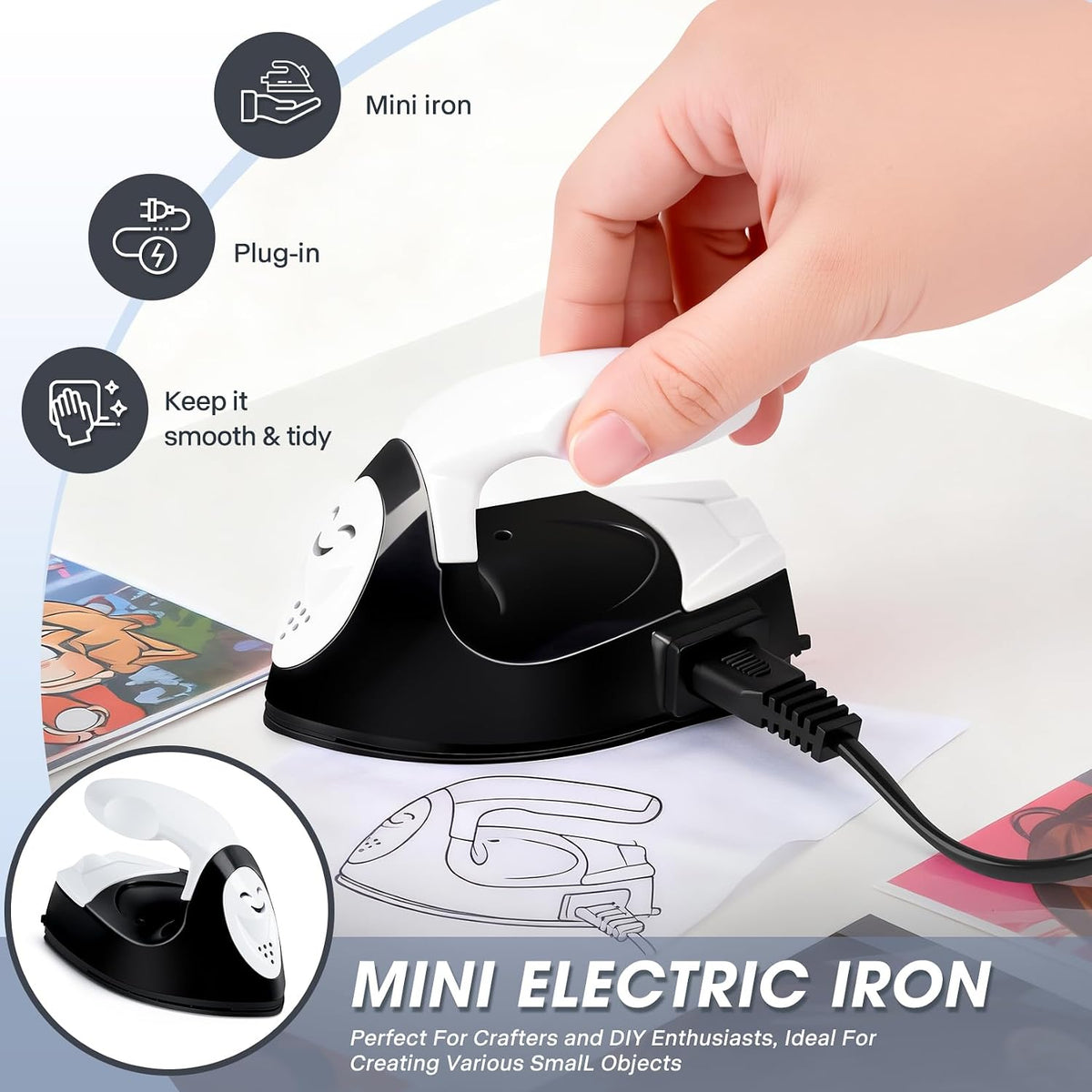 Mini Heat Press Portable Craft Iron For Fuse Beads, Black