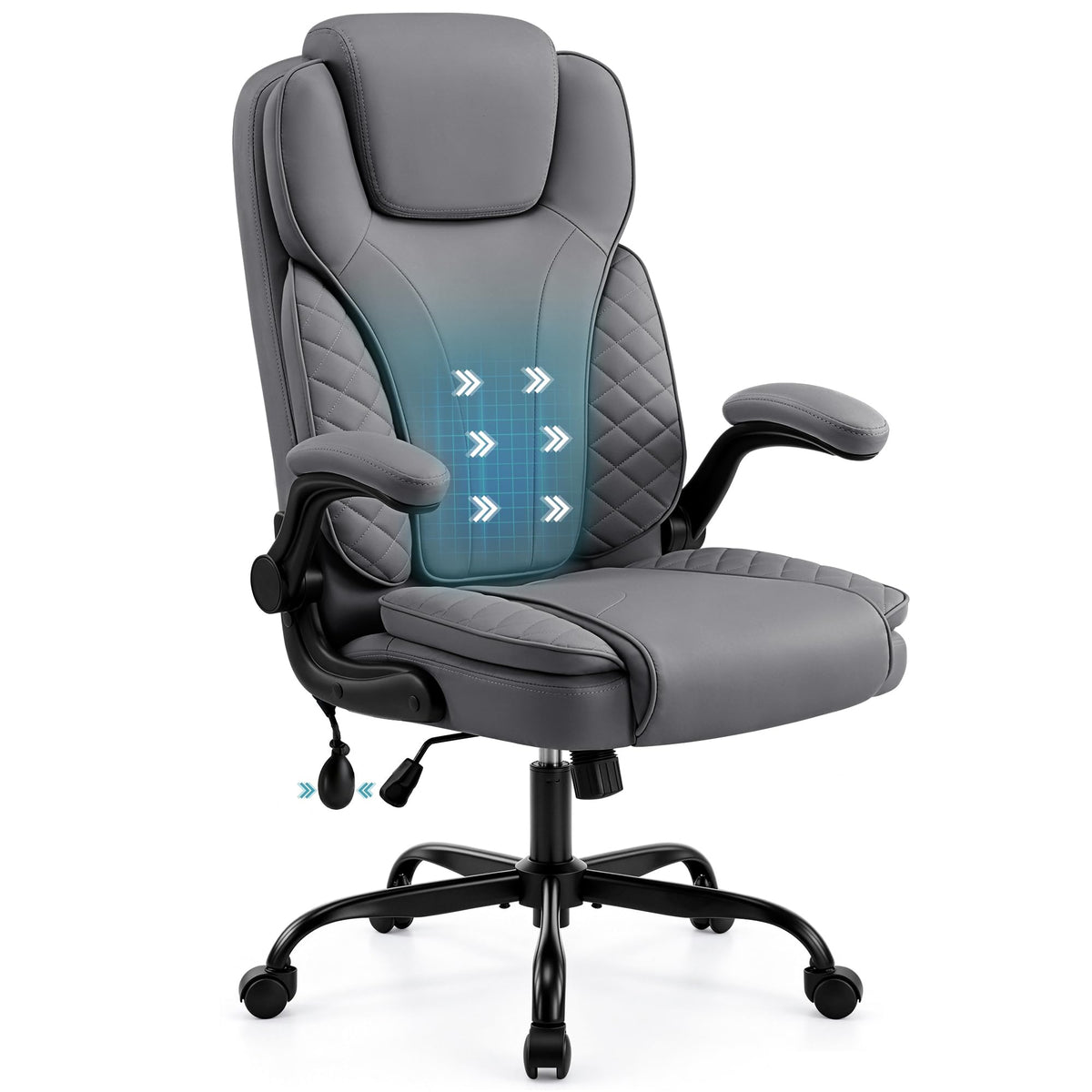 Hayelf High-Back Study Chair with Inflatable Lumbar Support and Flip-Up Arms