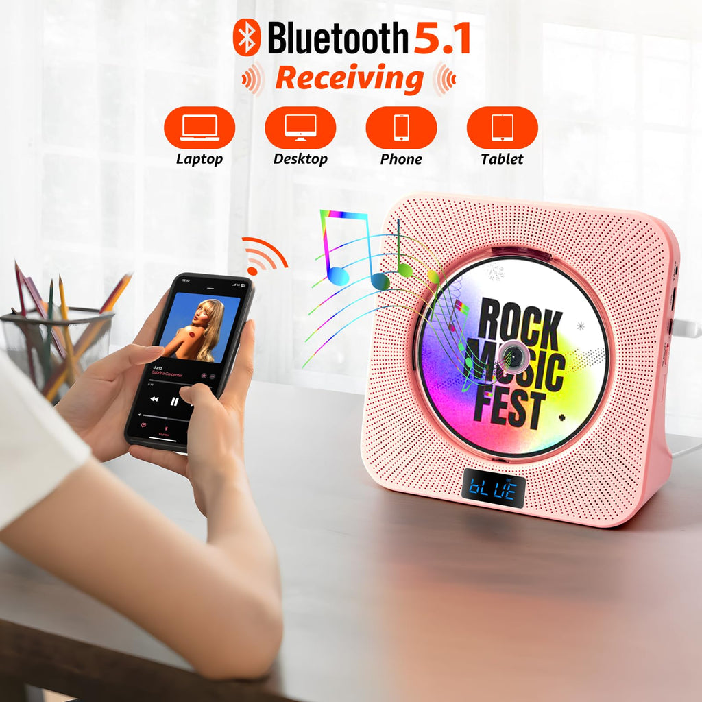 ROADOM KC607 Rechargeable Bluetooth CD Player for Learning (K–12)