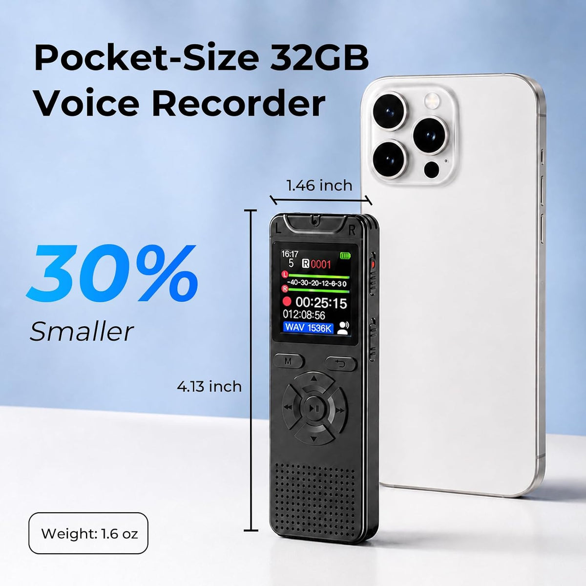 Digital Voice Recorder with Playback, 32GB Built-in Memory Storage