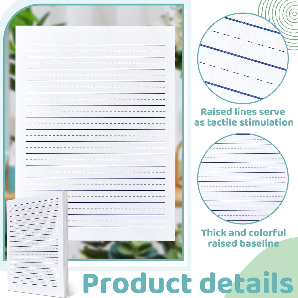 Yeaqee Raised Ruled Portrait Handwriting Paper for Kid Practice, 120 Sheets