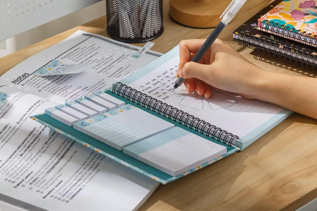 A5 Spiral Sticky Notebook,with 9 pads of decorated sticky notes and a handy notebook,for Bible study;Note Pads Teacher Appreciation Gift Writing Memo Pads School Office Supplies and Daily Life Organization (Daisy)