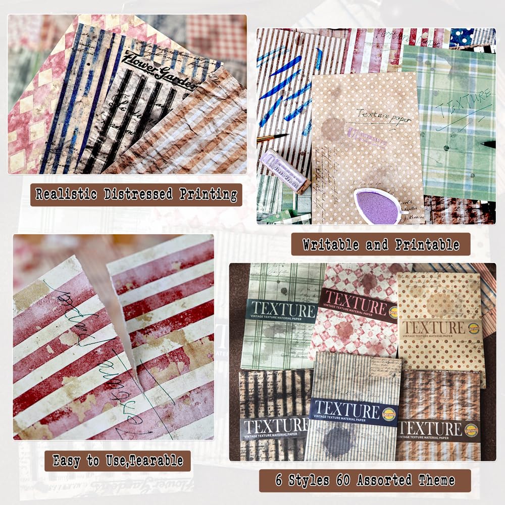 180 Sheets Vintage Scrapbook Paper, Journaling Scrapbooking Supplies, Antique Aged Looking Background Paper for Junk Journals Card Making Mixed Media Decoupage
