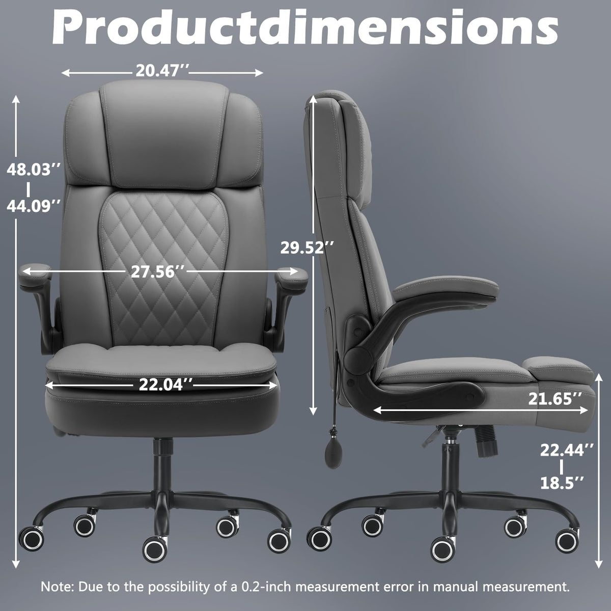 450LBS Big and Tall Executive Office Chair with Flip up Arm, Heavy Duty PU Leather Computer Desk Chair,Comfortable High Back Swivel Home Office Chair with Rolling for Adults,Spring Cushion,Metal Base
