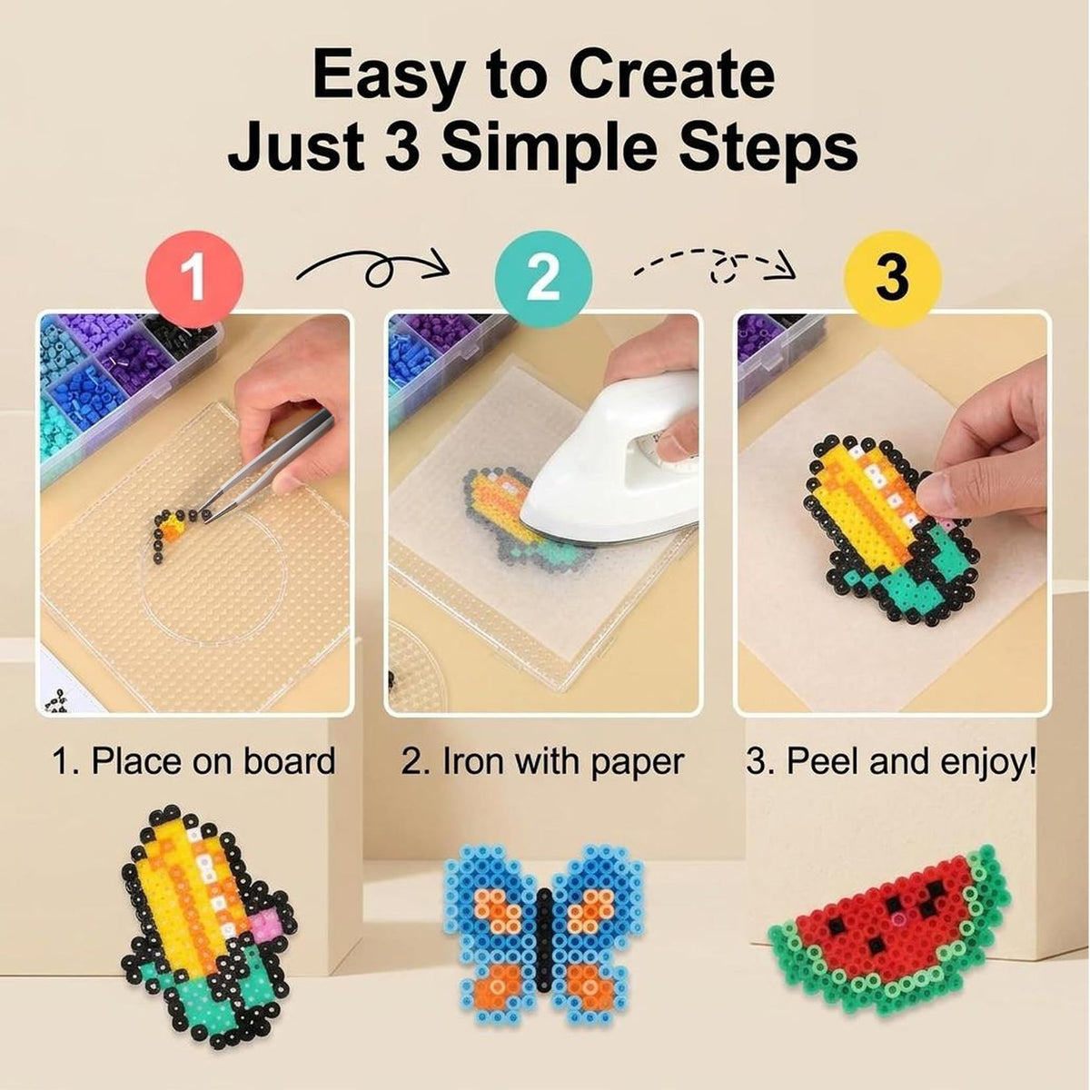 Sukh 5400+Pcs Fuse Beads Bulk - 5mm Melting Beads for Crafts, 24 Colors