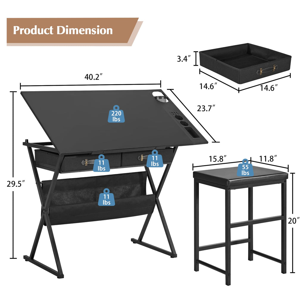 VECELO Adjustable Drafting and Art Desk with Stool