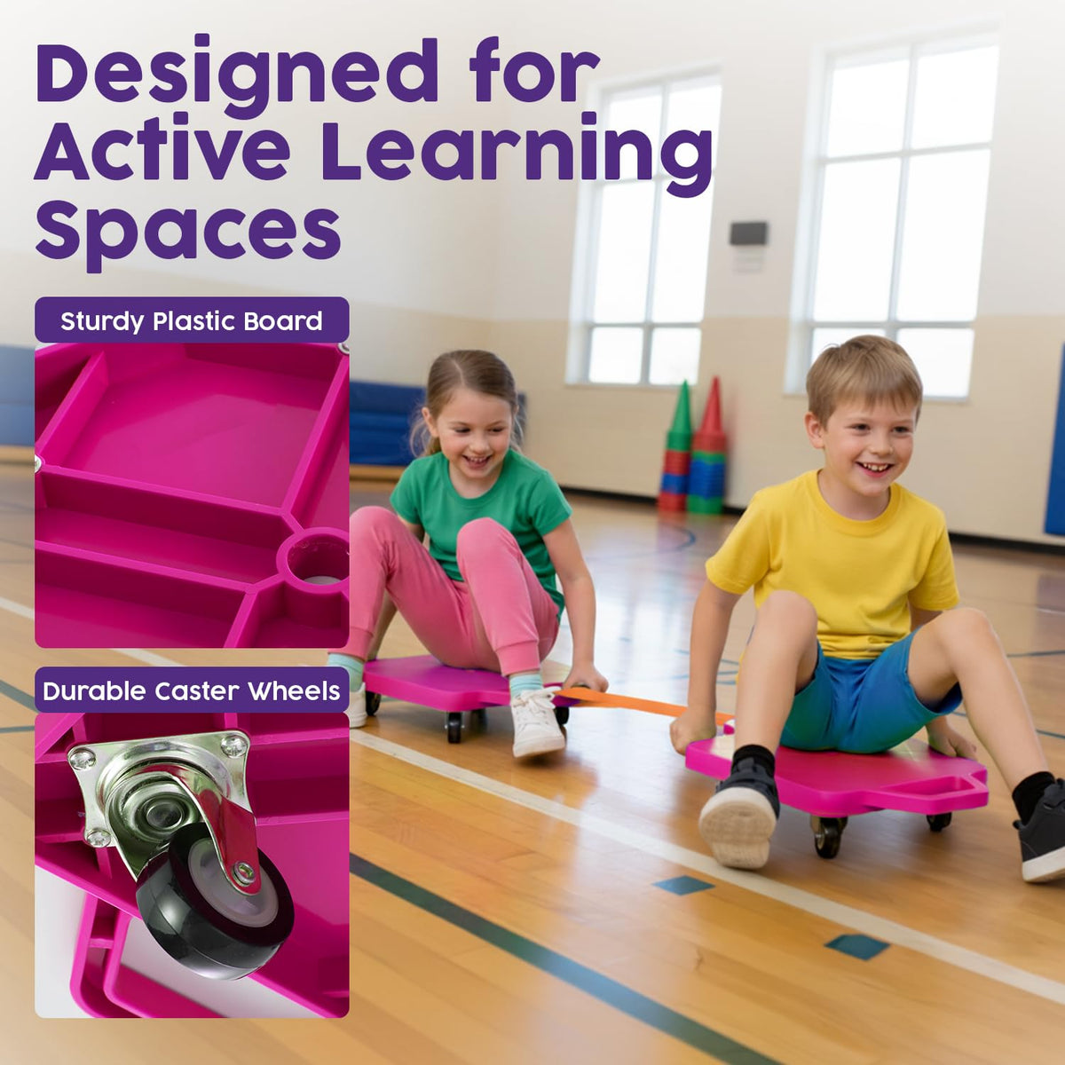 Hurtle Heavy Duty Gym Floor Scooter Board with Safety Handles - PE & Sensory Equipment