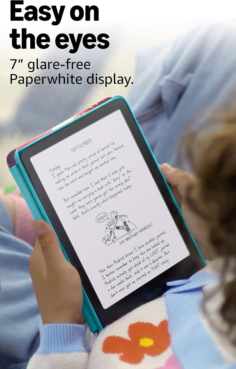 Amazon Kindle Paperwhite Kids 16GB (2024 model) – large 7" glare-free display – Kids read an average of 1+ hour per day with Kindle – Diary of a Wimpy Kid