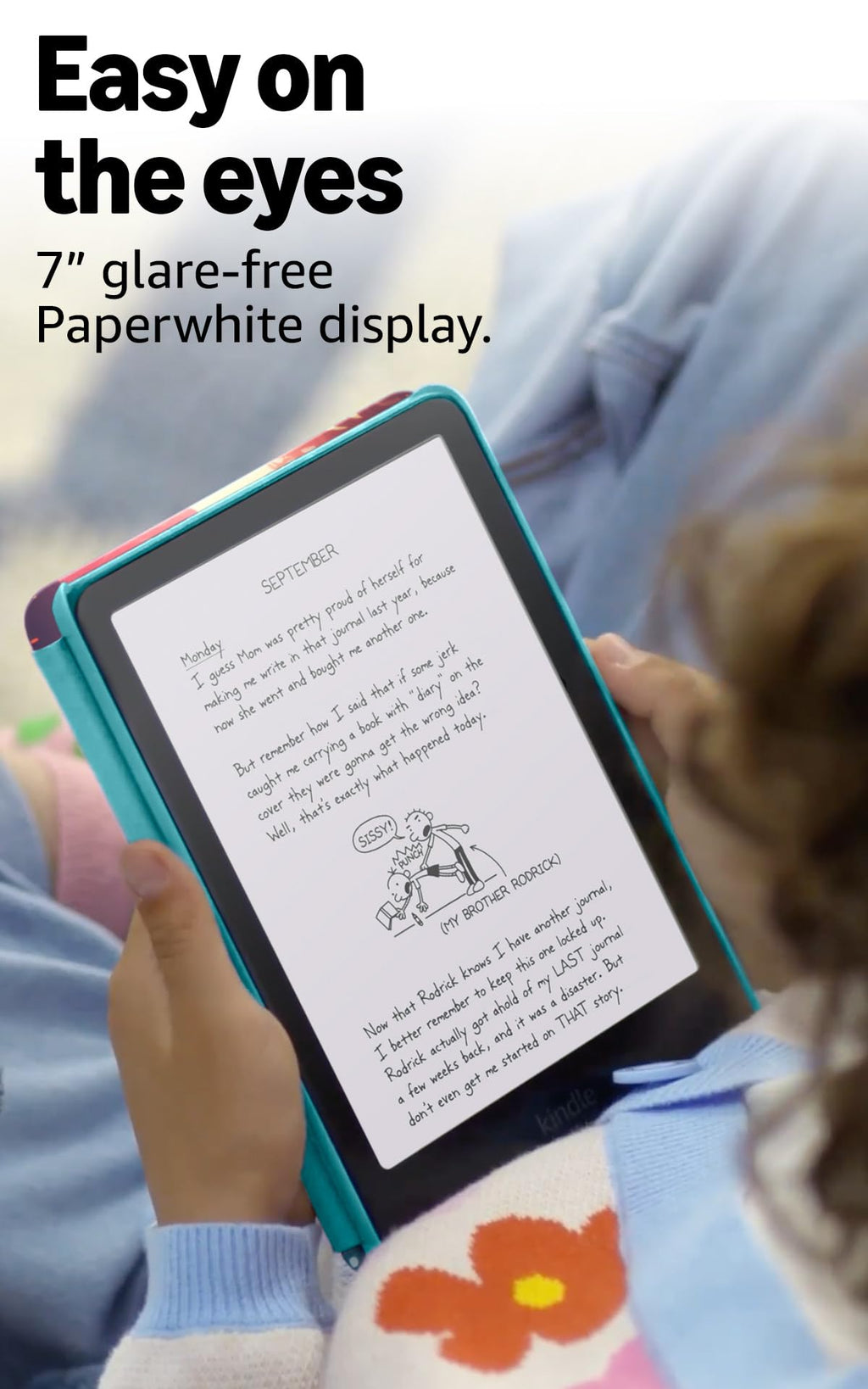 Amazon Kindle Paperwhite Kids 16GB (2024 model) – large 7" glare-free display – Kids read an average of 1+ hour per day with Kindle – Diary of a Wimpy Kid