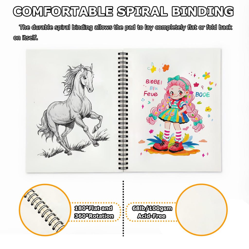 9" x 12" Sketch Book, 2-Pack 50 Sheets Spiral Bound Art Sketchbook Notebook
