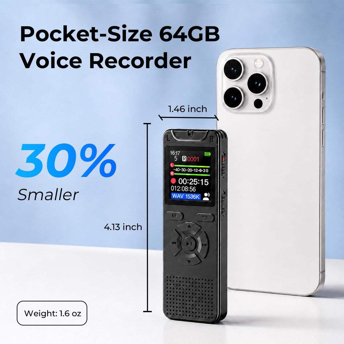 Digital Voice Recorder with Playback, 32GB Built-in Memory Storage