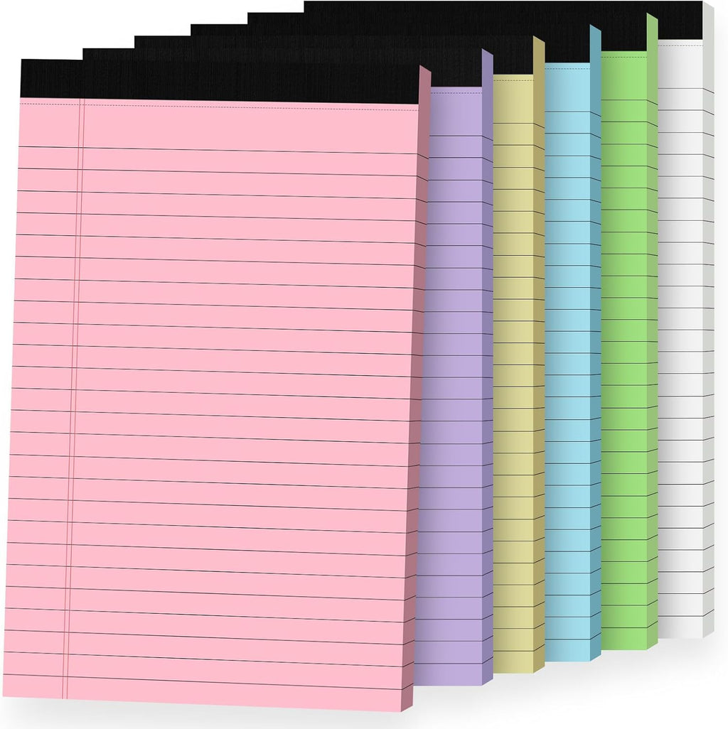 6 Pack Notepads 5x8, Color, Small Legal Pads, Perforated Notebook