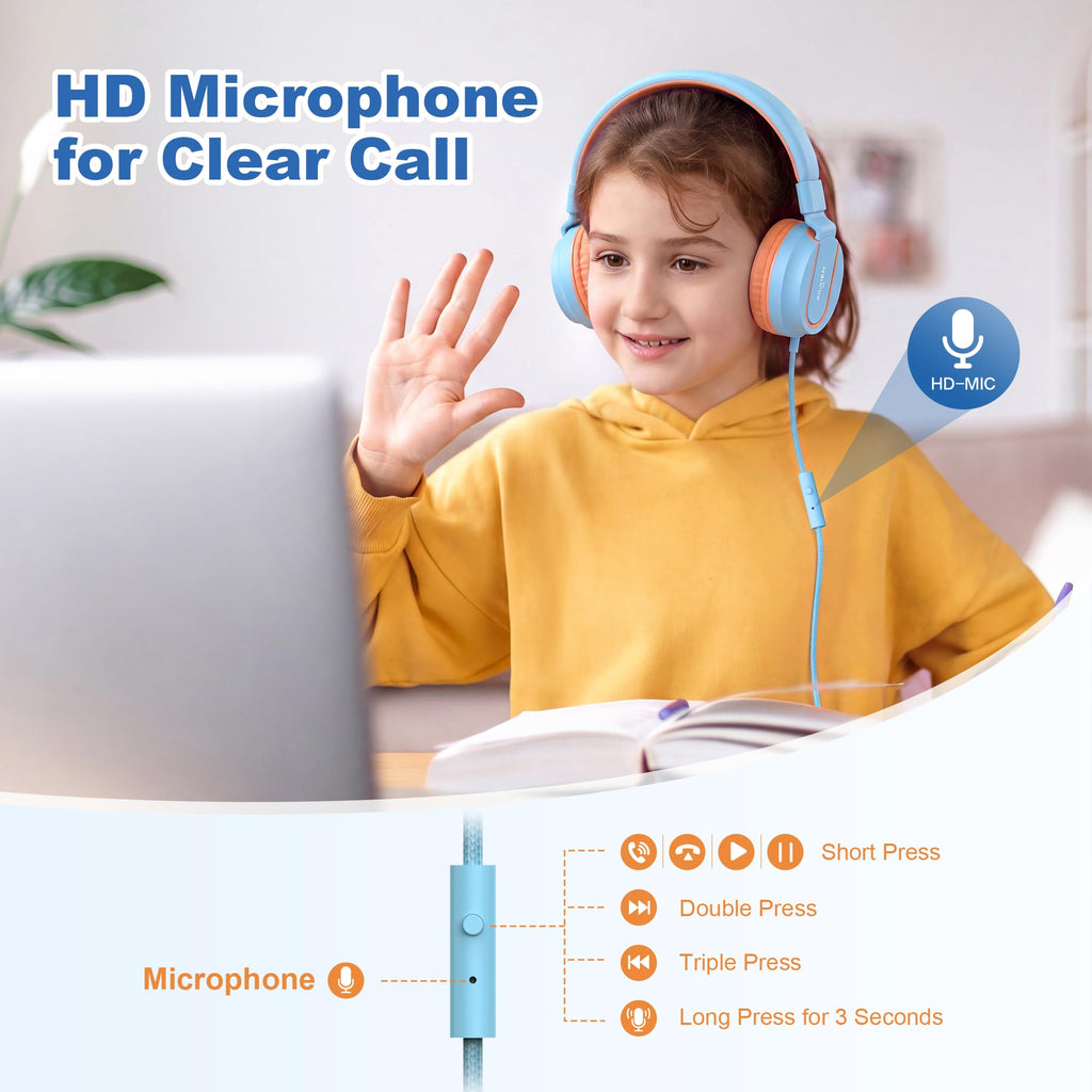 AILIHEN I35 Kids Headphones for School with Mic, 93dB Volume, Green Purple