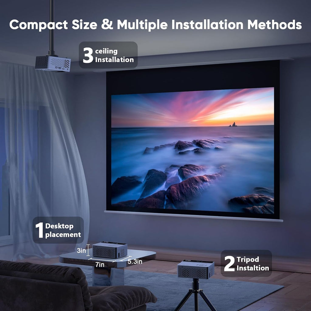TMY Native 1080P Mini Portable Projector, 2-way Bluetooth, with 80in Screen