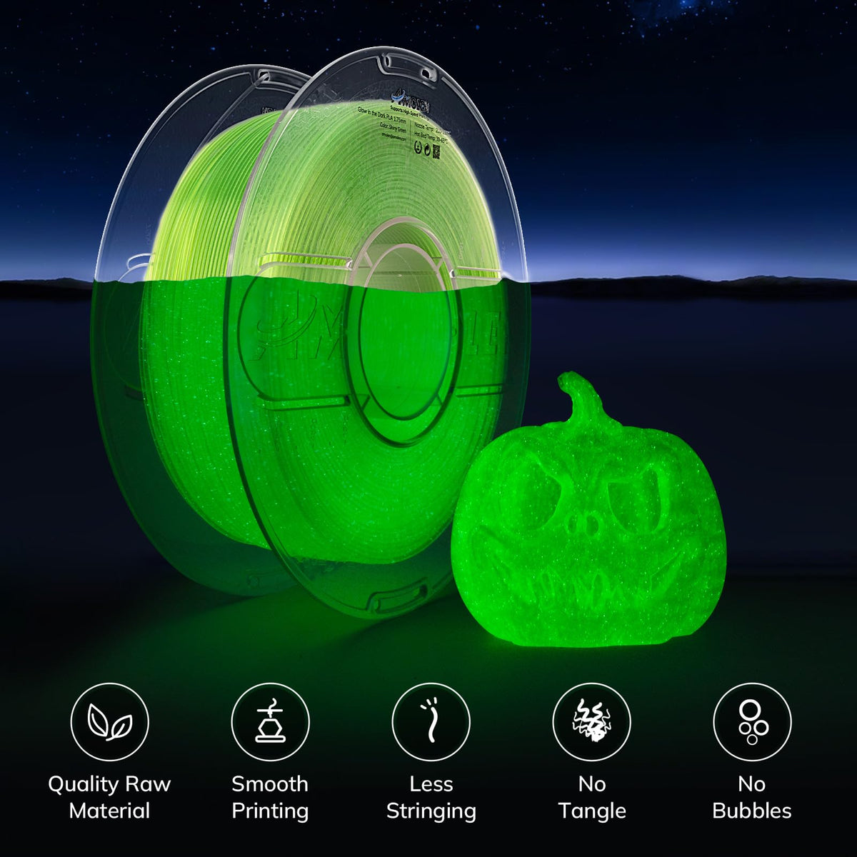 AMOLEN 3D PLA Printer Filament, 1.75mm Glow in The Dark Shiny Firefly Blue PLA Filament for 3D Printing, Best with UV Lamps, 1kg Spool (2.2lbs), Dimensional Accuracy +/- 0.02 mm, Fit Most 3D Printers