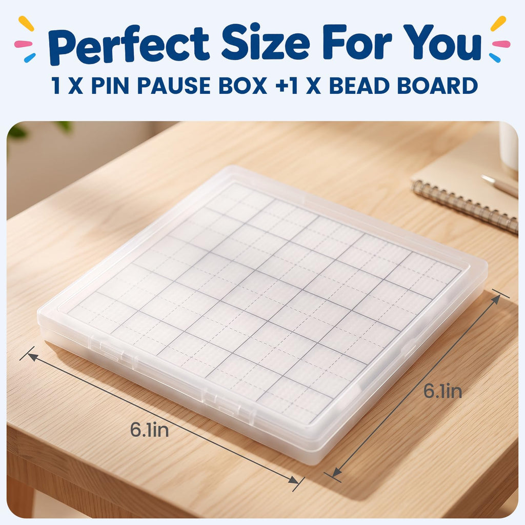 Large 104-Peg Fuse Beads Pause Box with Board – Spill-Proof WIP Keeper with Shockproof Sponge Pad, Portable Travel Craft Case for 2.6mm Beads, Compatible with 52, 78 & 104 Pegboards