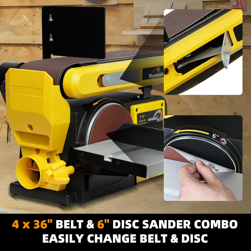 Woodskil 4.3A Belt Disc Sander Combo for Woodworking,4x36" Belt,6" Disc