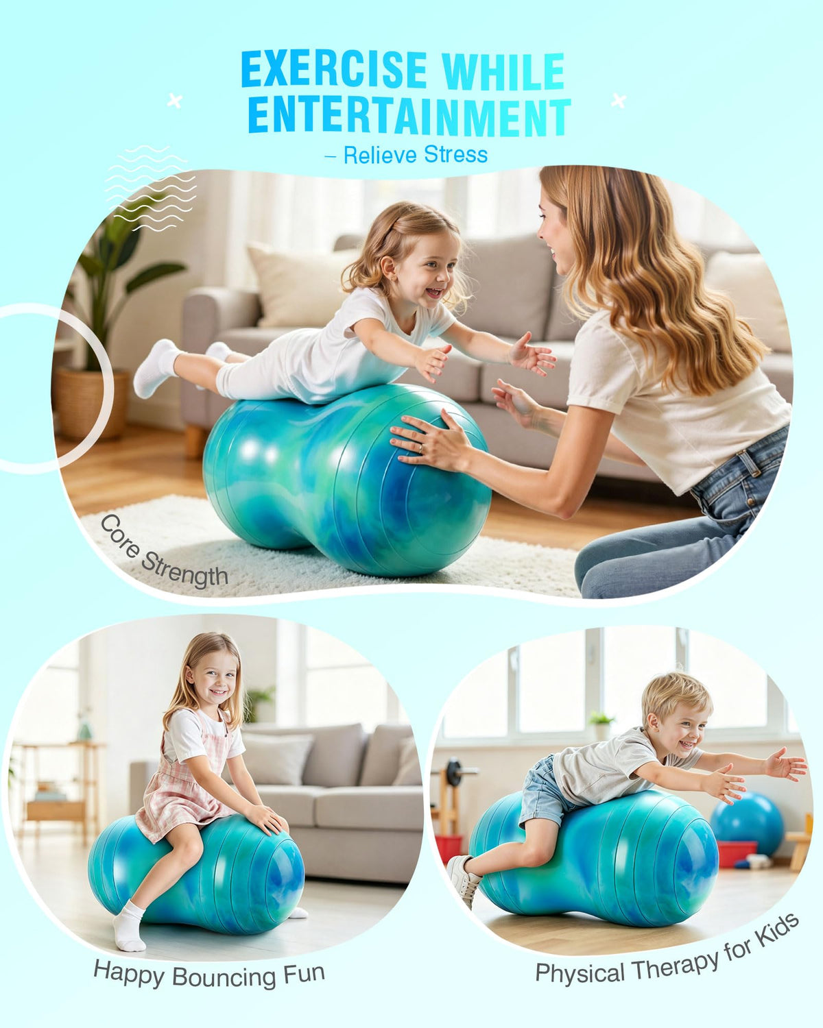 ZOOJOY Peanut Ball for Kids and Adults, 18/20Inch Anti-Burst Exercise Ball