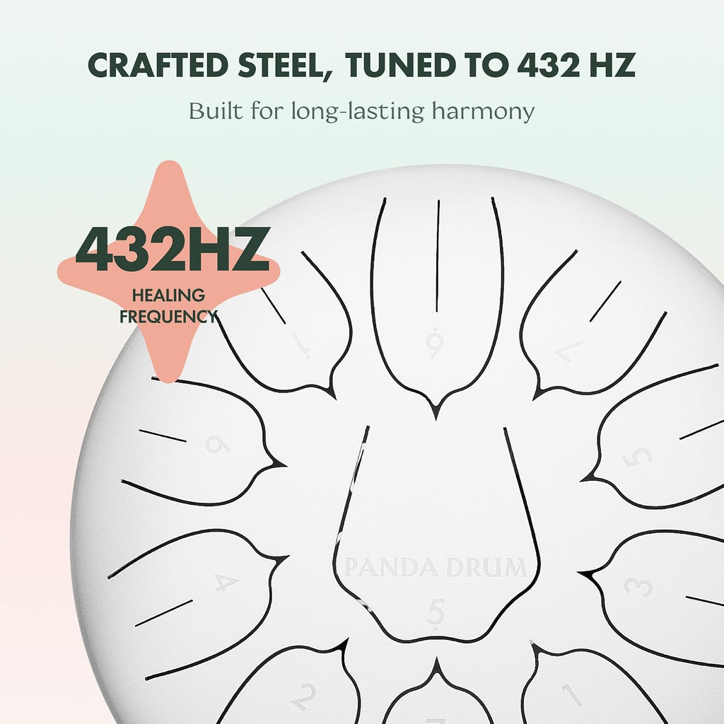 Panda Drum Plus 11" Steel Tongue Drum — Multi-Note Hand Pan with Accessories