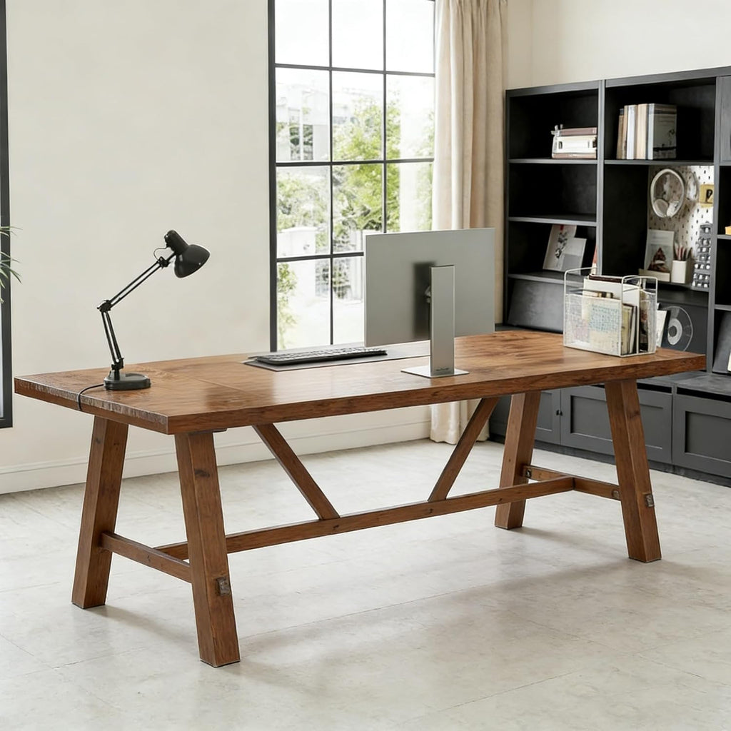 LITTLE TREE 70.87-Inch Solid Wood Student Desk, Rustic Brown