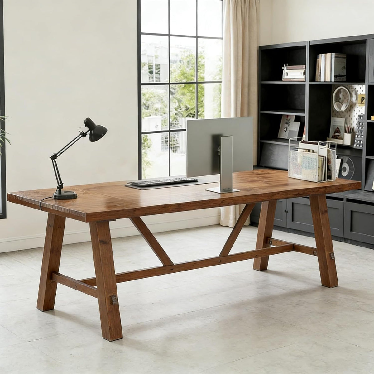 LITTLE TREE 70.87-Inch Solid Wood Student Desk, Rustic Brown