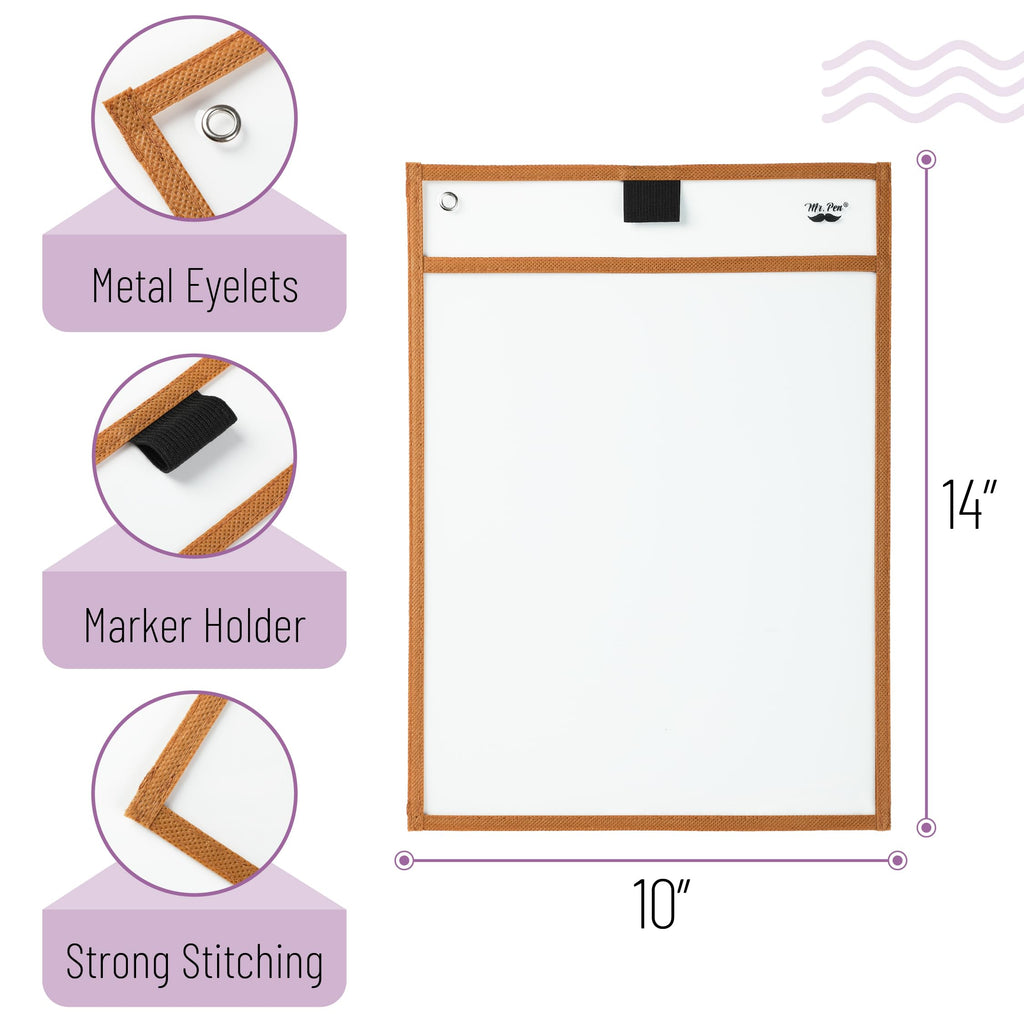 Mr. Pen- Reusable Dry Erase Pocket Sleeves, 10" x 14", 6 Pack, Colorful