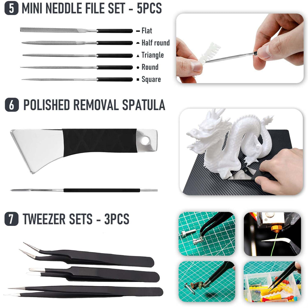 3D Printer Tools Kit, Quality 3D Printing Tool Kit for Model Finishing/Deburring/Drilling, 3D Printer Accessories for All FDM/SLA Printers Removing Support, Cutting Filament, Cleaning Nozzle